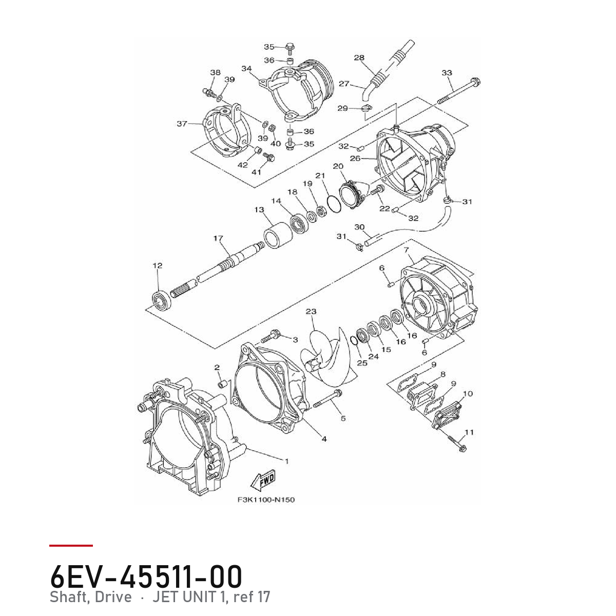 Yamaha Drivaksel 6EV-45511-00 – FZR/FZS 2014–2016 – tegning