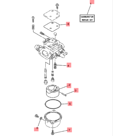 Yamaha 68T-W0093-00 Forgasser Reparasjonssett (Carburetor Repair Kit) – F6 / F8