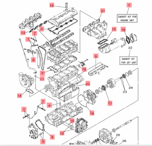 Yamaha 6CS-W0001-01 Gasket Kit Engine – FX SHO