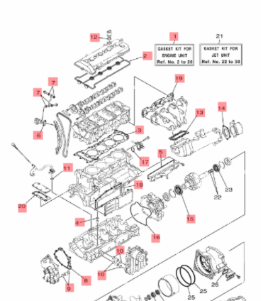 Yamaha 6HM-W0001-00 Motor Pakningssett 1.8L