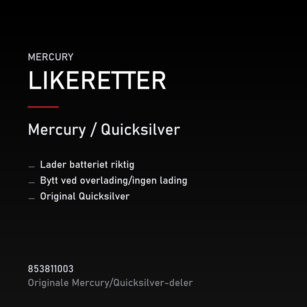 Quicksilver likeretter/regulator 853811003 – Mercury – produktkort