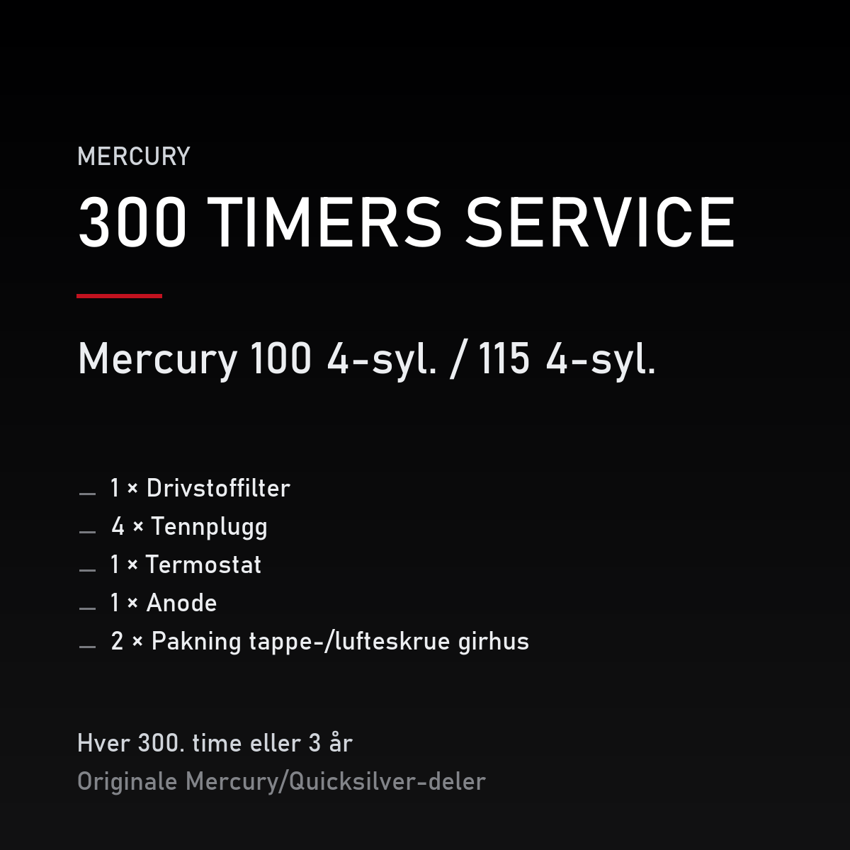 Mercury 2-takt servicekit 300 timer – 100 4-syl. / 115 4-syl. – servicekit