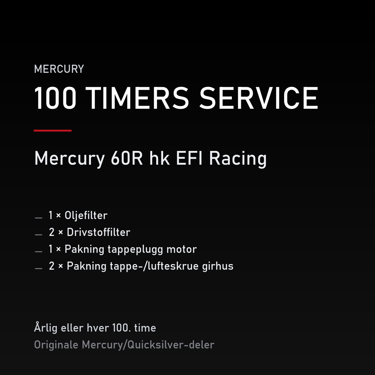 Mercury servicekit 100 timer – 60R hk EFI Racing – servicekit