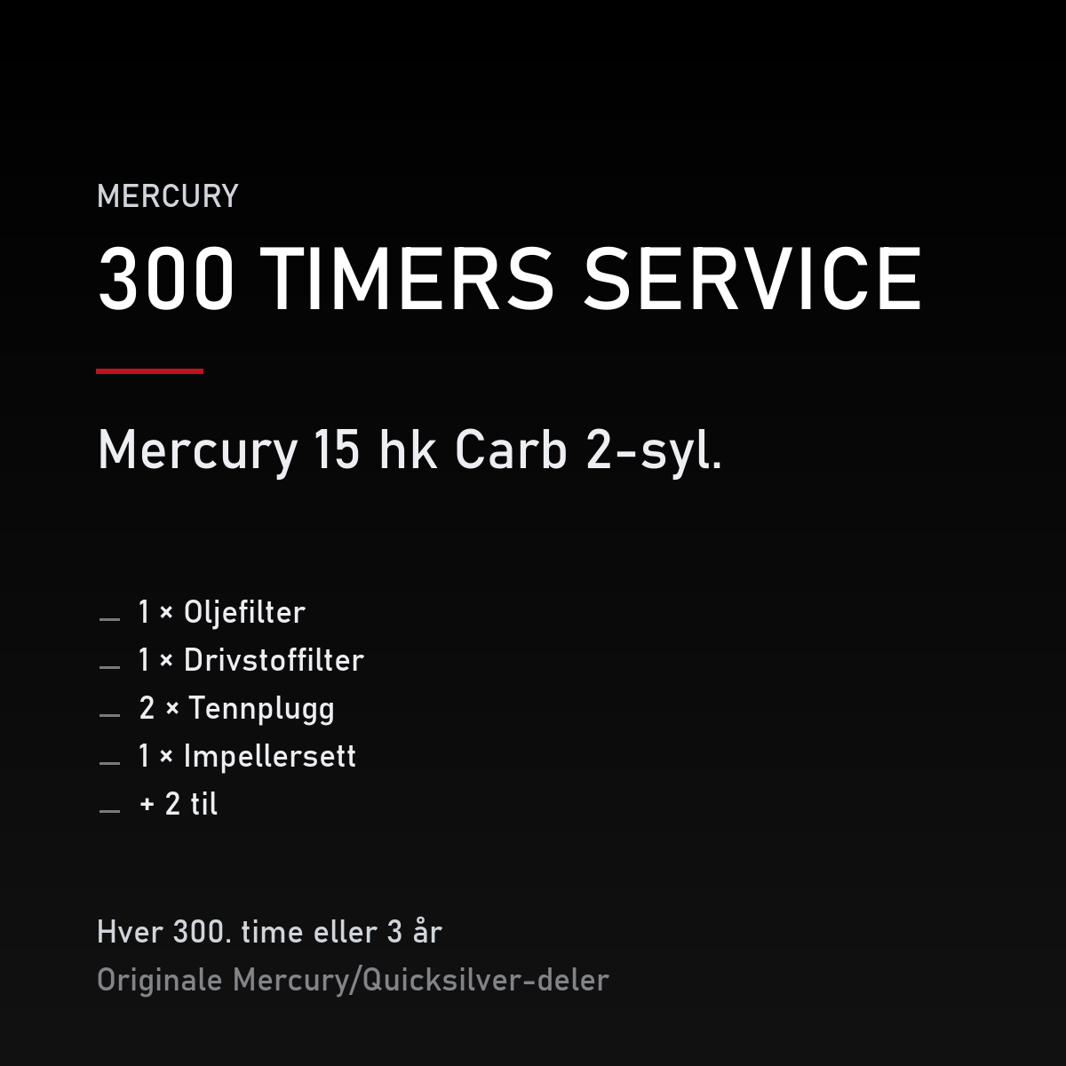 Mercury servicekit 300 timer – 15 hk Carb 2-syl. – servicekit