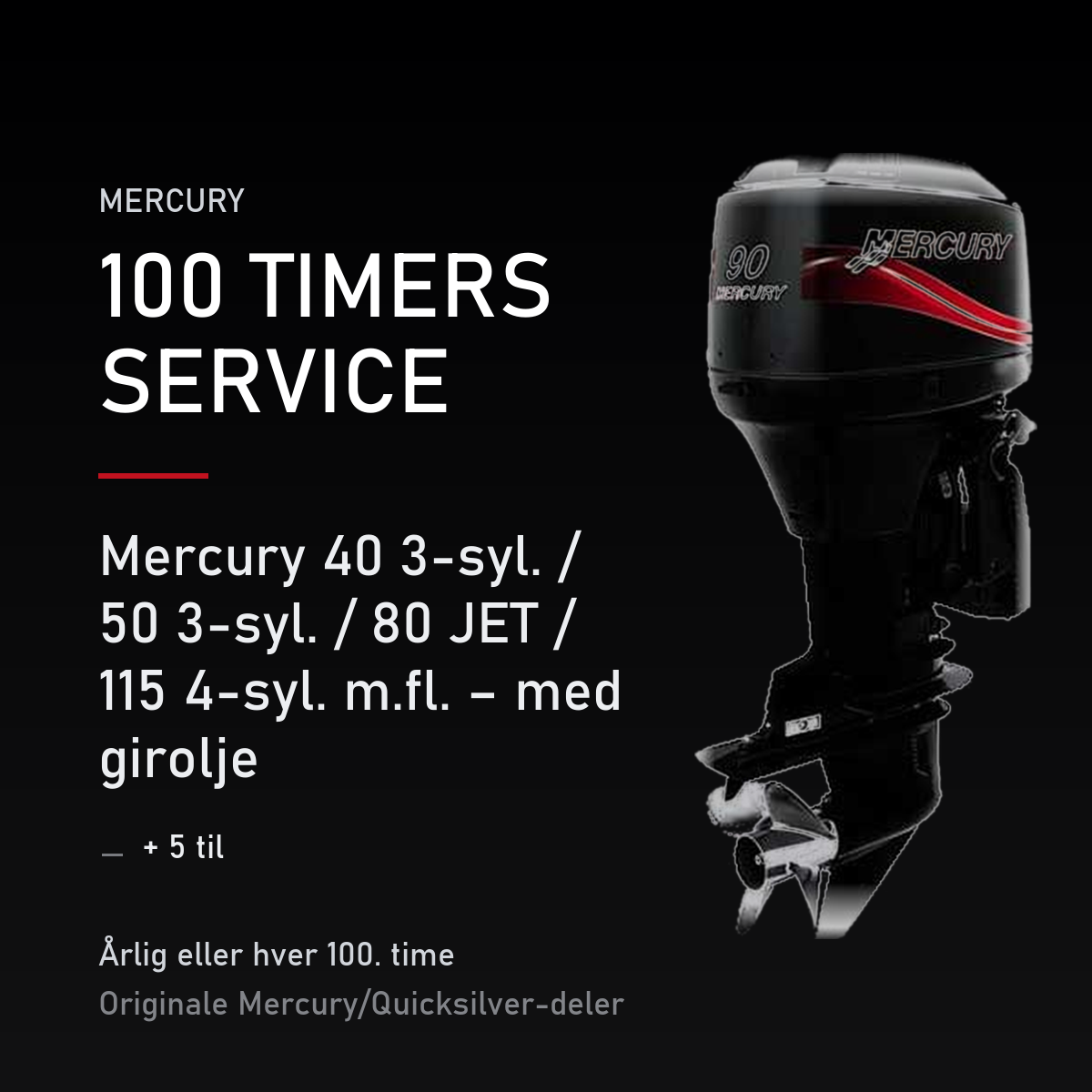 Mercury 2-takt servicekit 100 timer – 40 3-syl. / 50 3-syl. / 80 JET / 115 4-syl. m.fl. – – servicekit