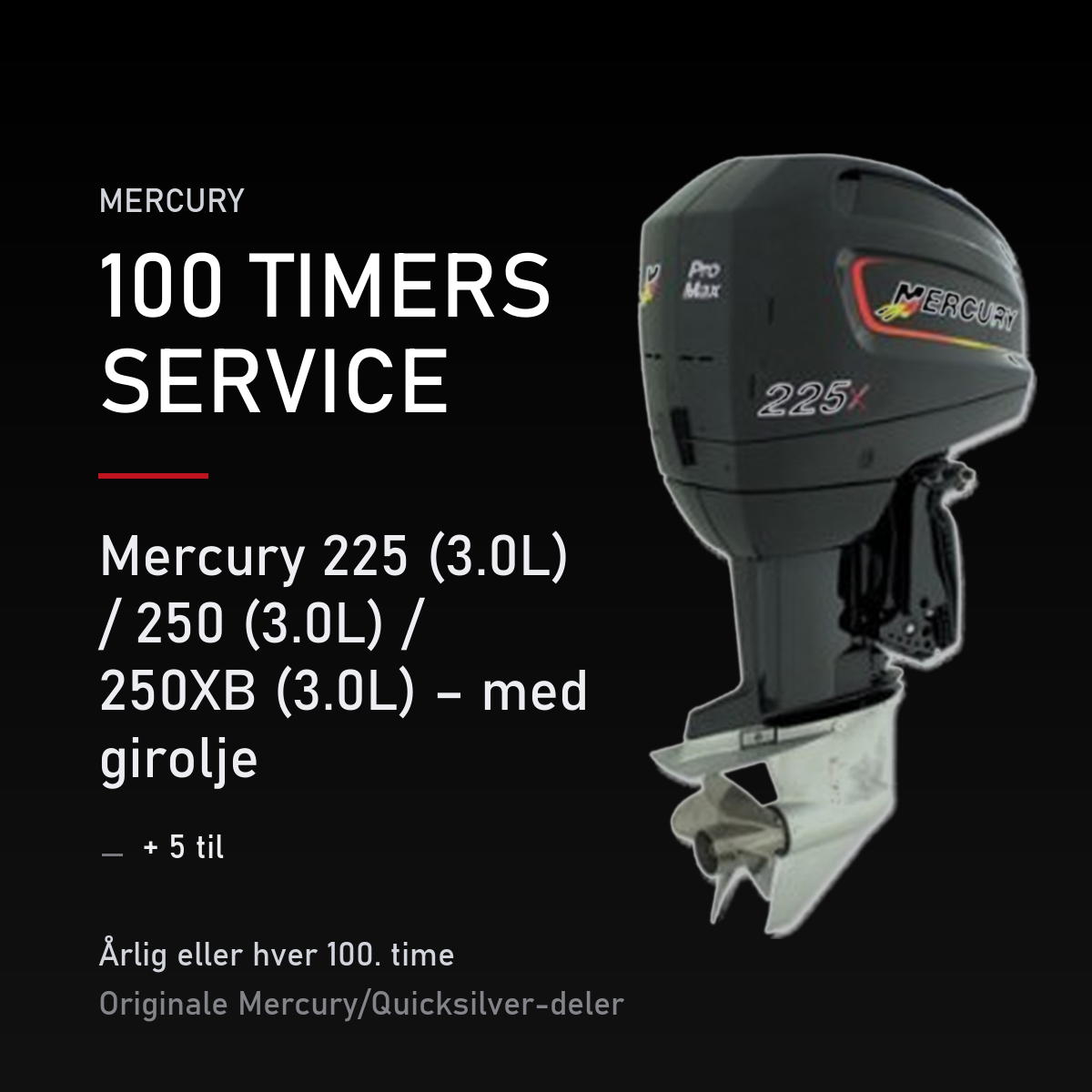 Mercury 2-takt servicekit 100 timer – 225 (3.0L) / 250 (3.0L) / 250XB (3.0L) – med girolje – servicekit