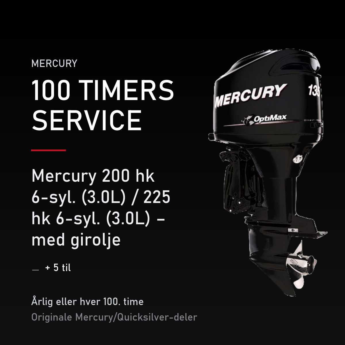 Mercury Optimax servicekit 100 timer – 200 hk 6-syl. (3.0L) / 225 hk 6-syl. (3.0L) – med g – servicekit