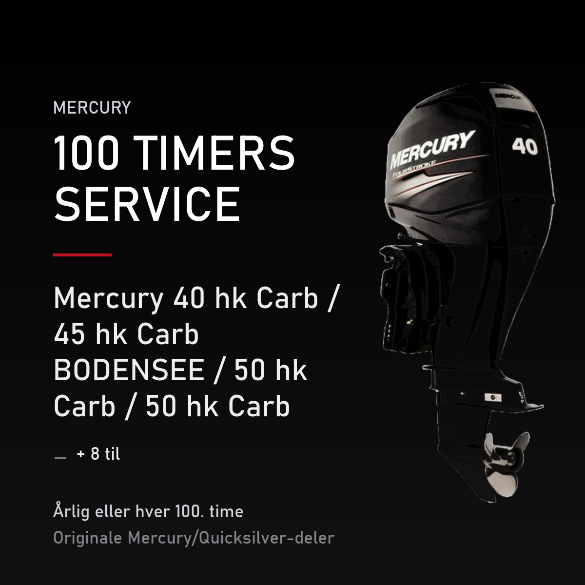 Mercury servicekit 100 timer – 40 hk Carb / 45 hk Carb BODENSEE / 50 hk Carb / 50 hk Carb – servicekit