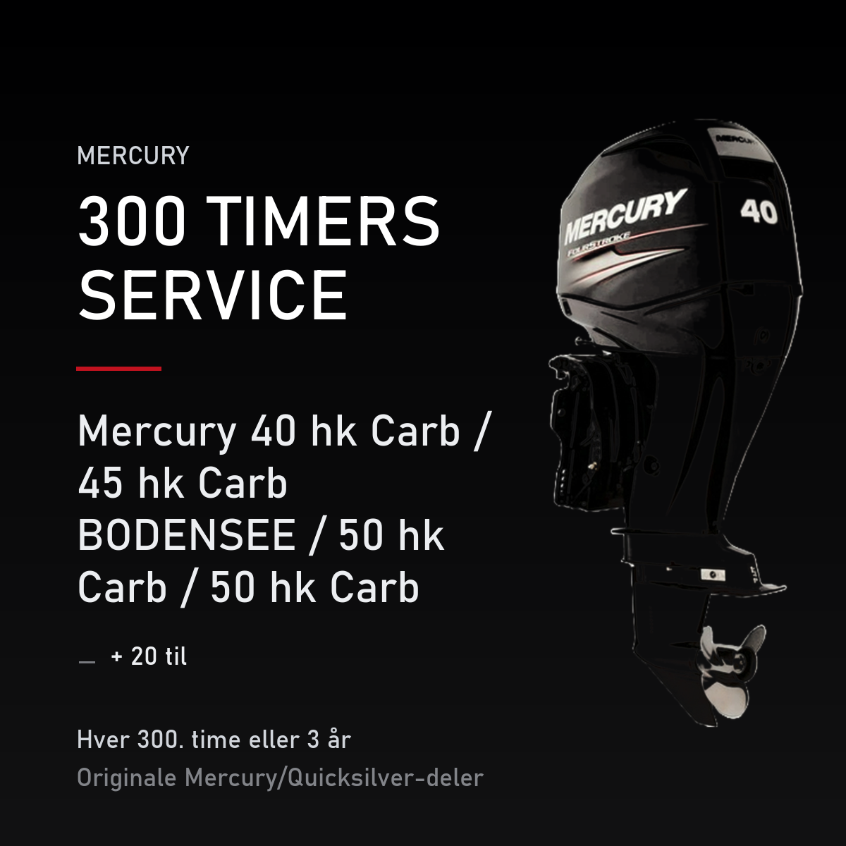 Mercury servicekit 300 timer – 40 hk Carb / 45 hk Carb BODENSEE / 50 hk Carb / 50 hk Carb – servicekit
