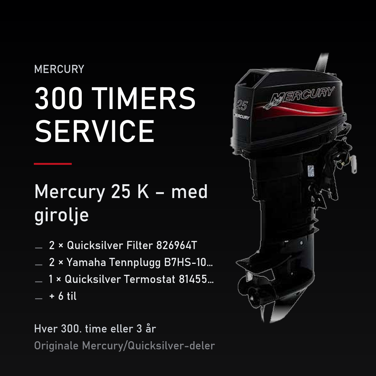 Mercury 2-takt servicekit 300 timer – 25 K – med girolje – servicekit