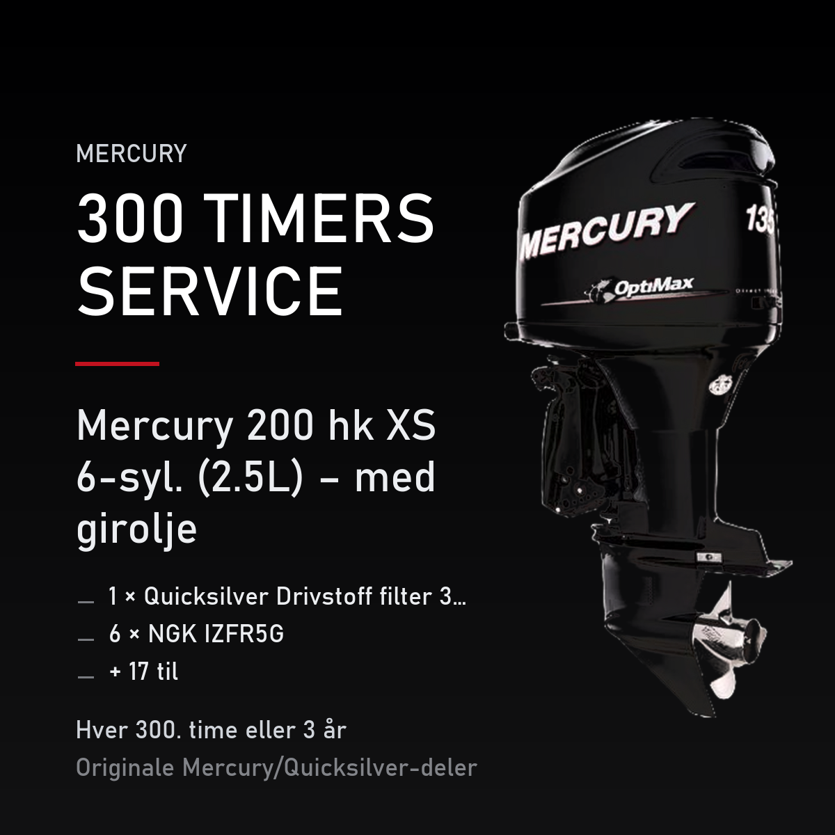 Mercury Optimax servicekit 300 timer – 200 hk XS 6-syl. (2.5L) – med girolje – servicekit