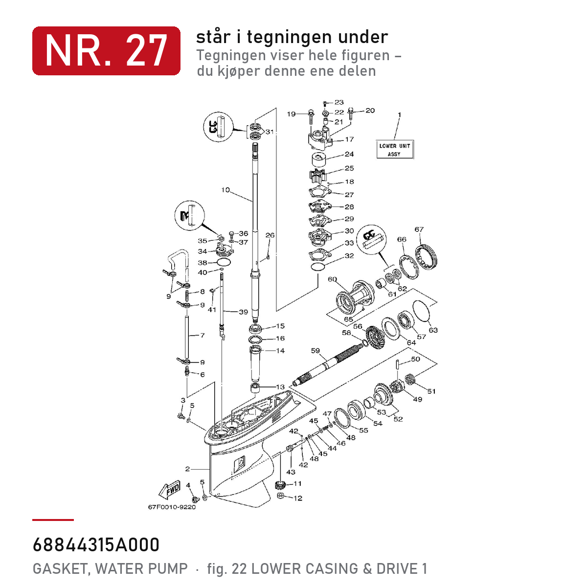 Yamaha Pakning 688-44315-A0 – nr. 27 i tegningen fra produsentens delekatalog