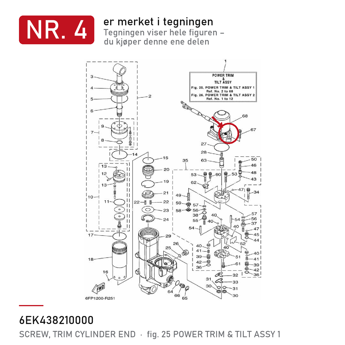 Yamaha Trim-lokk 6EK-43821-00 – nr. 4 i tegningen fra produsentens delekatalog