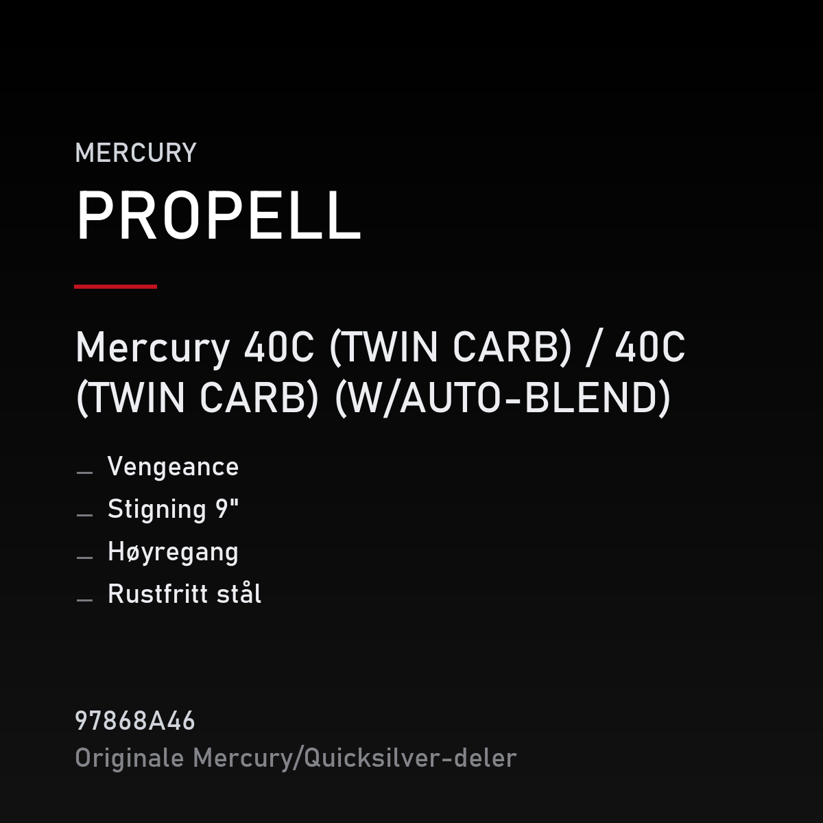 Propell Vengeance rustfri 9" stigning høyregang – propell