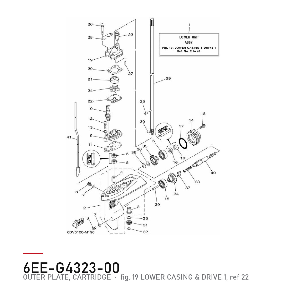 Yamaha Sliteplate vannpumpe 6EE-G4323-00 – F4B / F5A / F6C – tegning fra Yamahas delekatalog