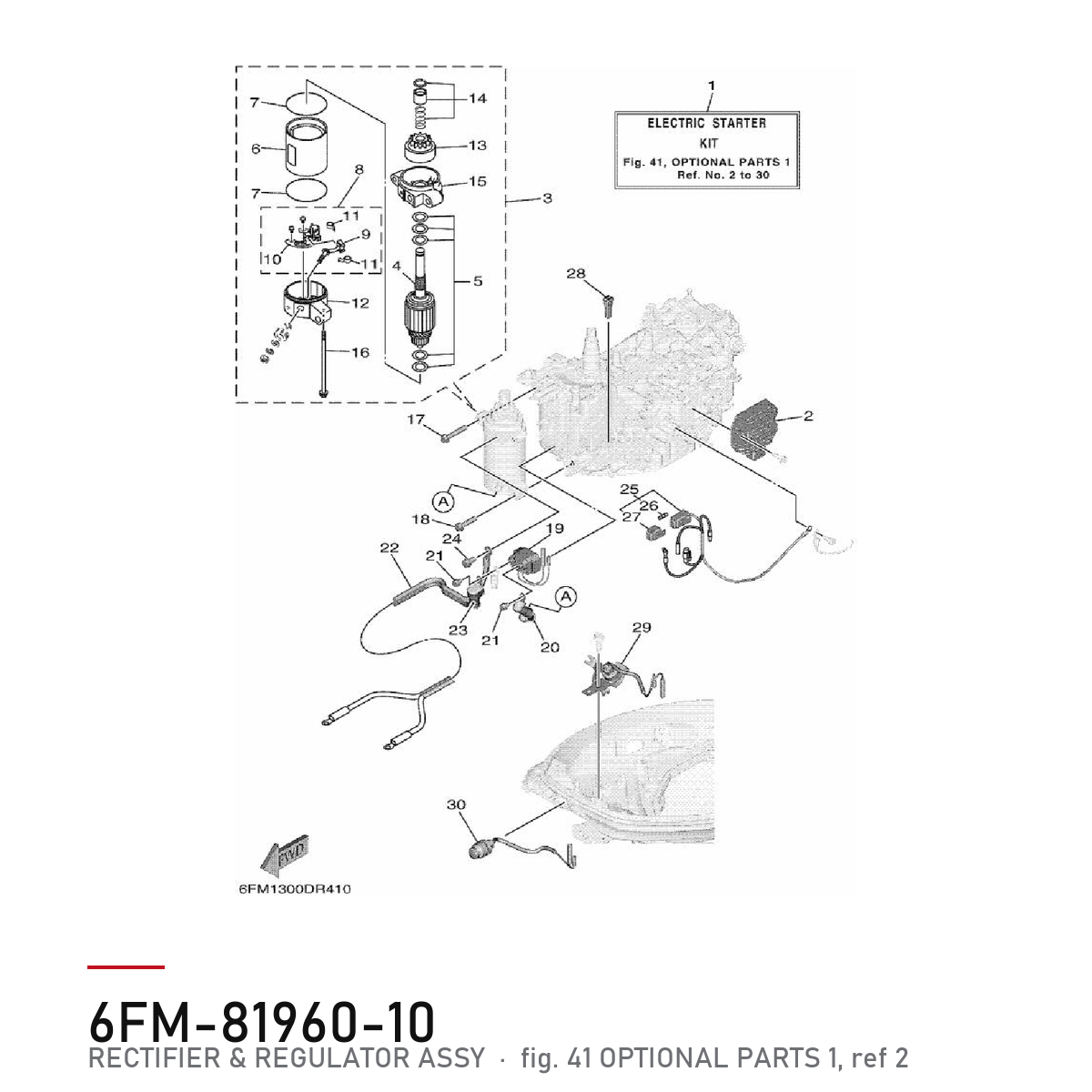 Yamaha Likeretter og regulator 6FM-81960-10 – tegning fra Yamahas delekatalog