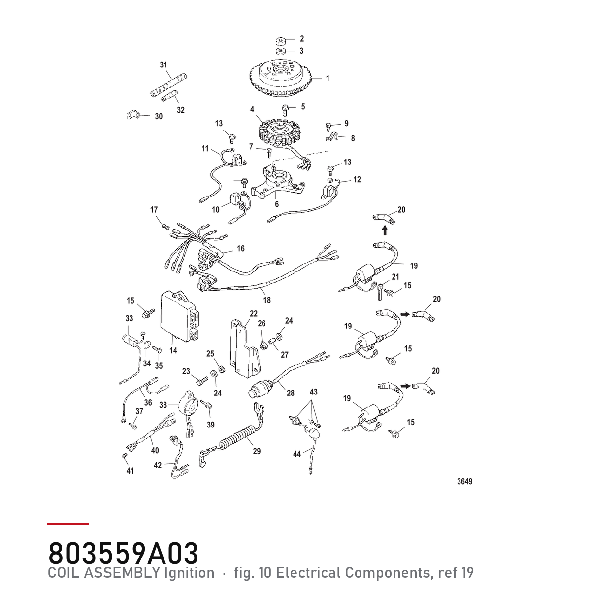 Quicksilver Tennspole 803559A03 – Mercury – tegning fra Mercurys delekatalog