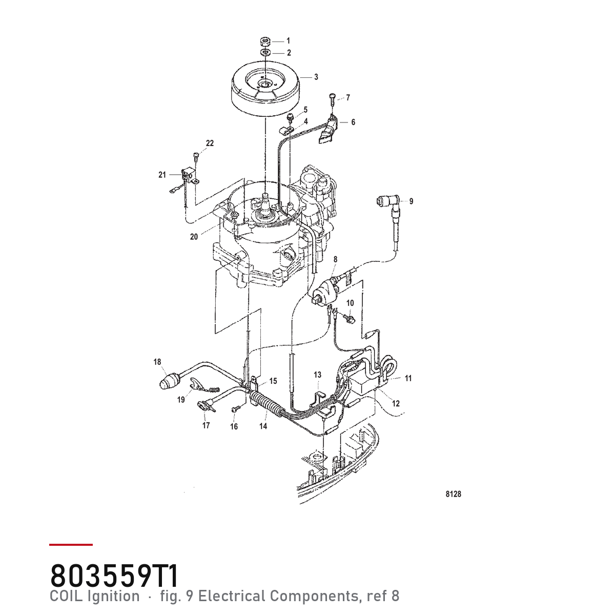 Quicksilver Tennspole 803559T1 – Mercury – tegning fra Mercurys delekatalog