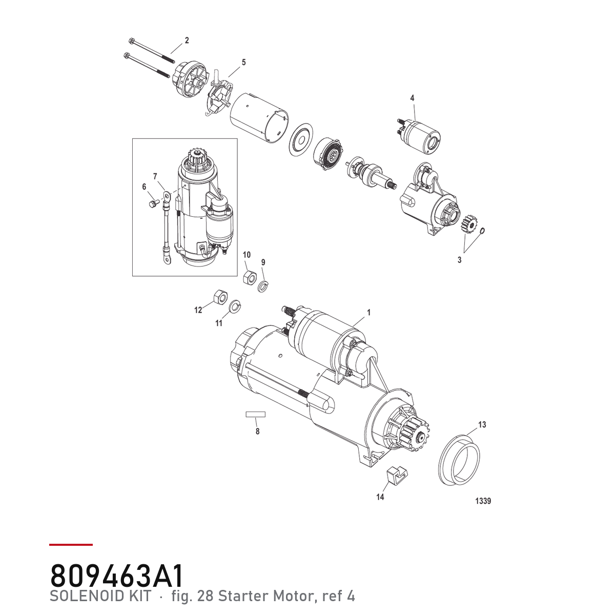 Quicksilver Startrelé / solenoid 809463A1 – Mercury – tegning fra Mercurys delekatalog