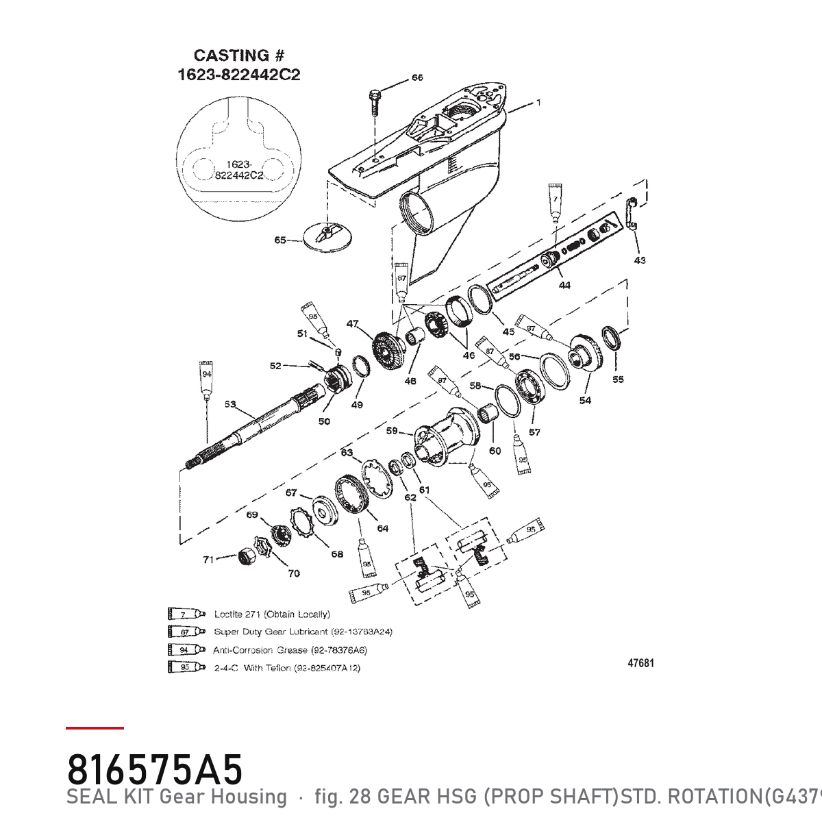 Quicksilver Tetningssett girhus 816575A5 – Mercury – tegning fra Mercurys delekatalog