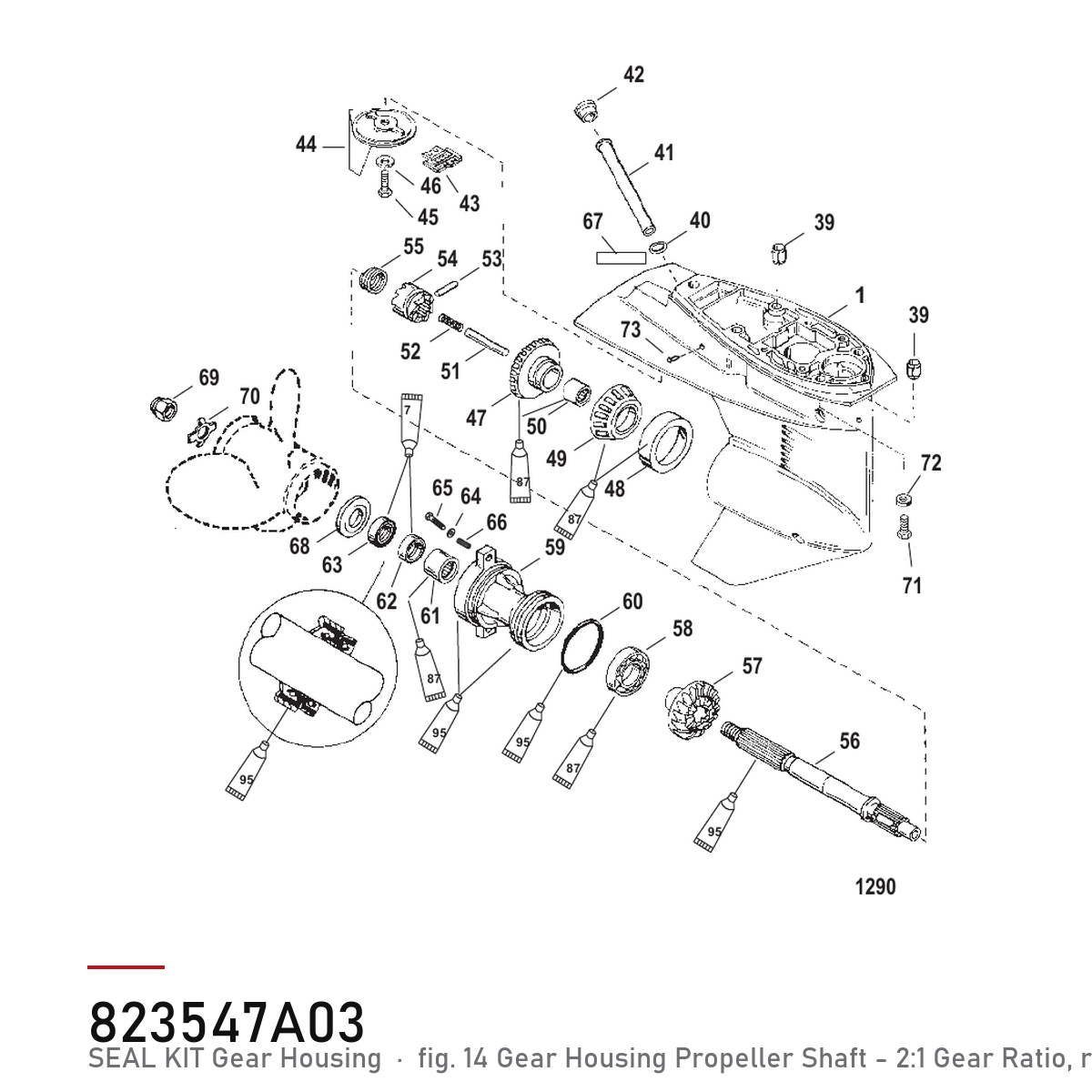 Quicksilver Tetningssett girhus 823547A03 – Mercury – tegning fra Mercurys delekatalog