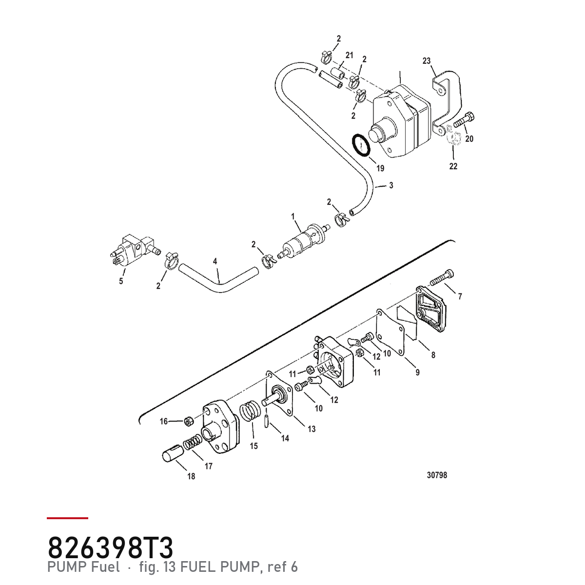 Quicksilver Drivstoffpumpe 826398T3 – Mercury – tegning fra Mercurys delekatalog