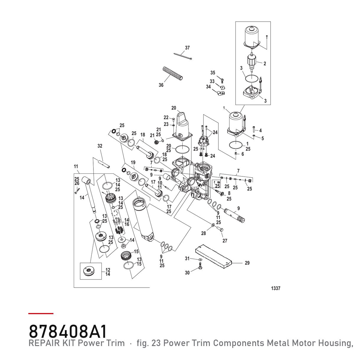Quicksilver Powertrim reparasjonssett 878408A1 – Mercury – tegning fra Mercurys delekatalog