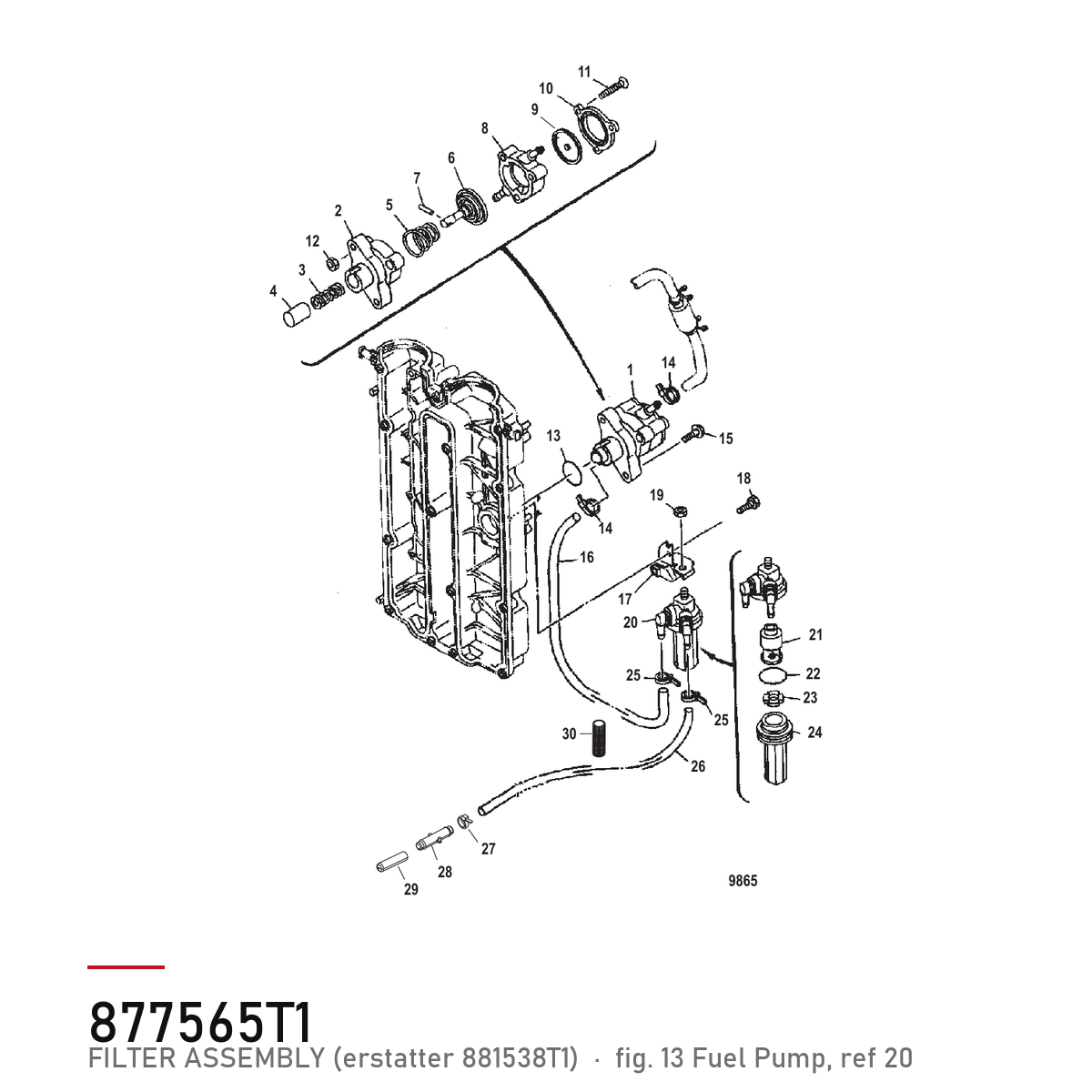 Quicksilver Filter 877565T1 – Mercury – tegning fra Mercurys delekatalog