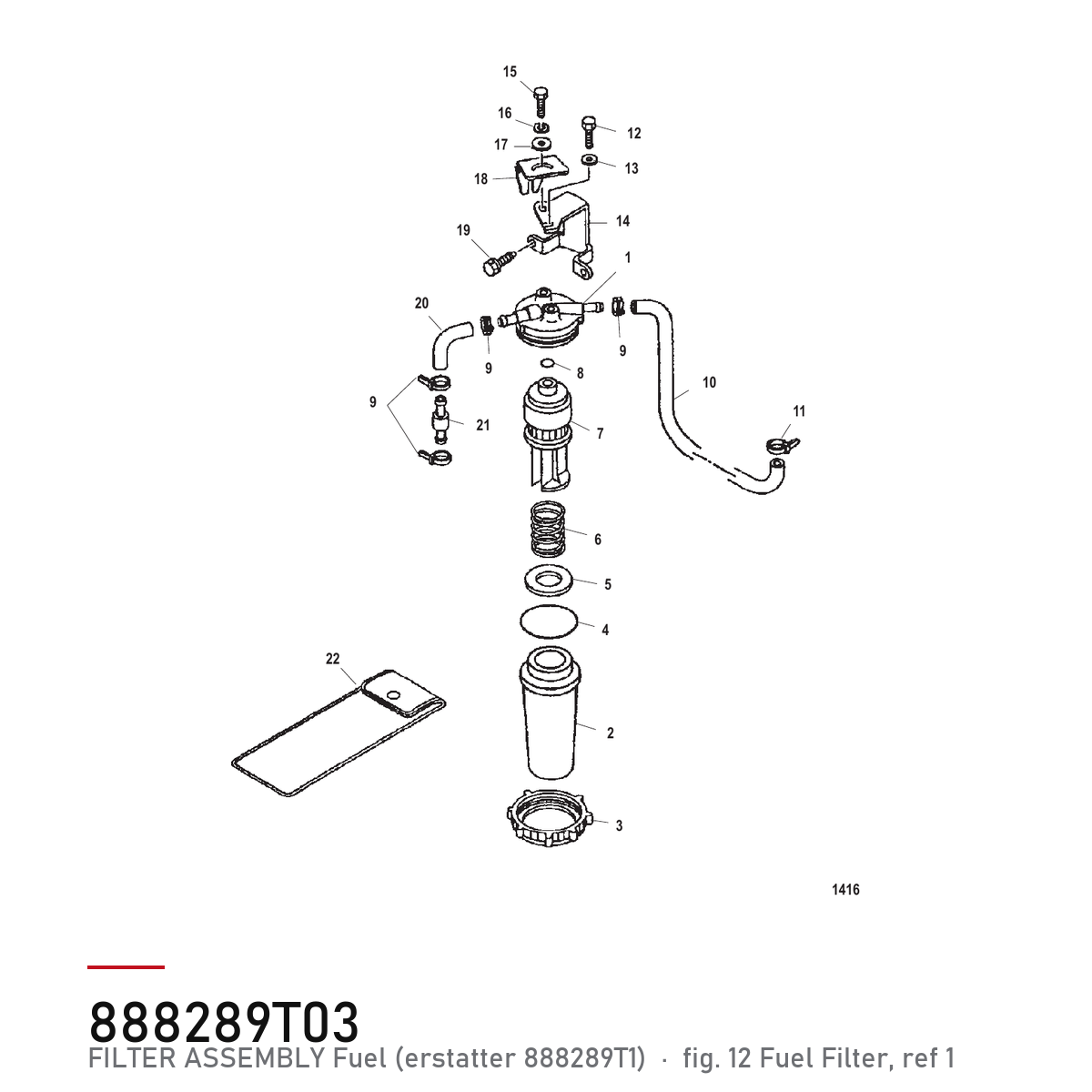 Quicksilver Filter 888289T03 – Mercury – tegning fra Mercurys delekatalog