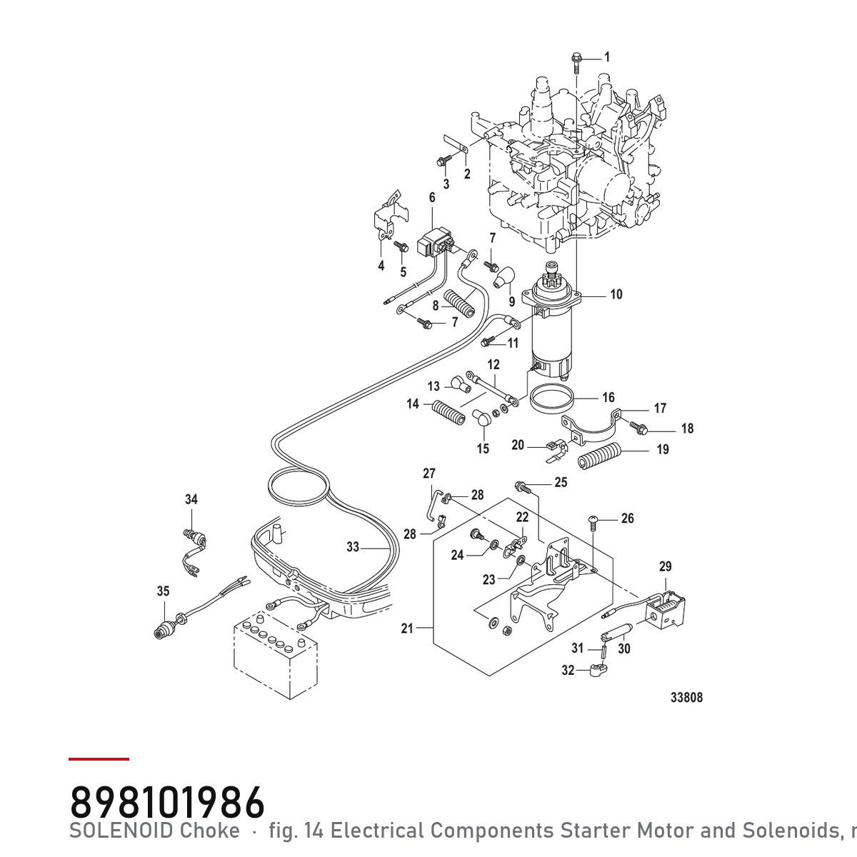 Quicksilver Solenoidventil 898101986 – Mercury – tegning fra Mercurys delekatalog