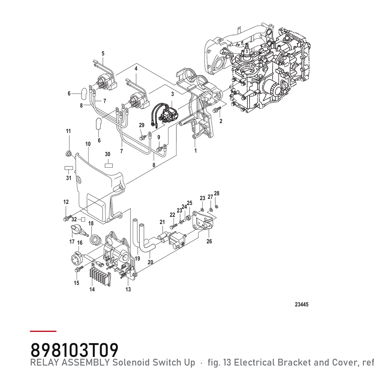 Quicksilver Startrelé / solenoid 898103T09 – Mercury – tegning fra Mercurys delekatalog