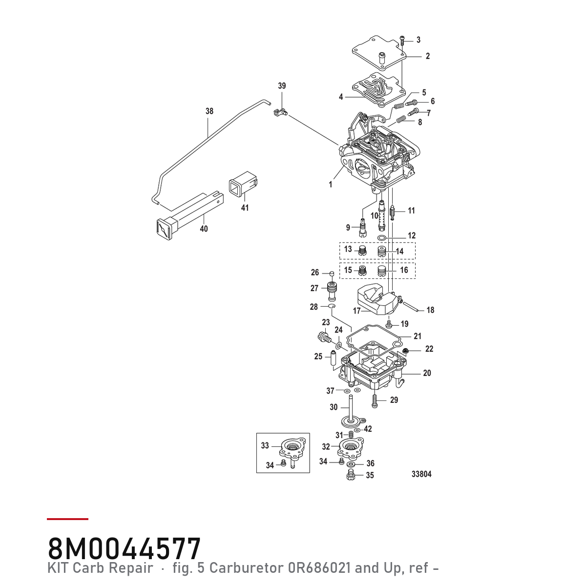 Quicksilver Forgassersett 8M0044577 – Mercury – tegning fra Mercurys delekatalog