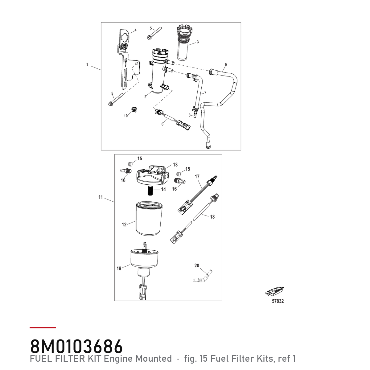 Quicksilver Drivstoffiltersett 8M0103686 – Mercury – tegning fra Mercurys delekatalog