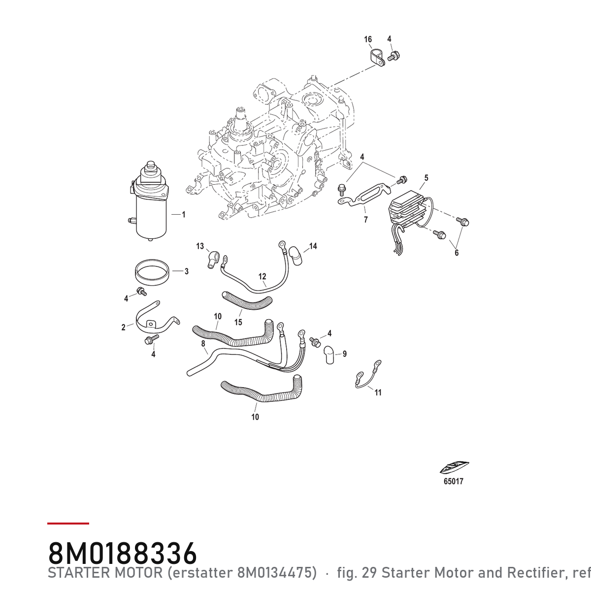 Quicksilver Startmotor 8M0188336 – Mercury – tegning fra Mercurys delekatalog