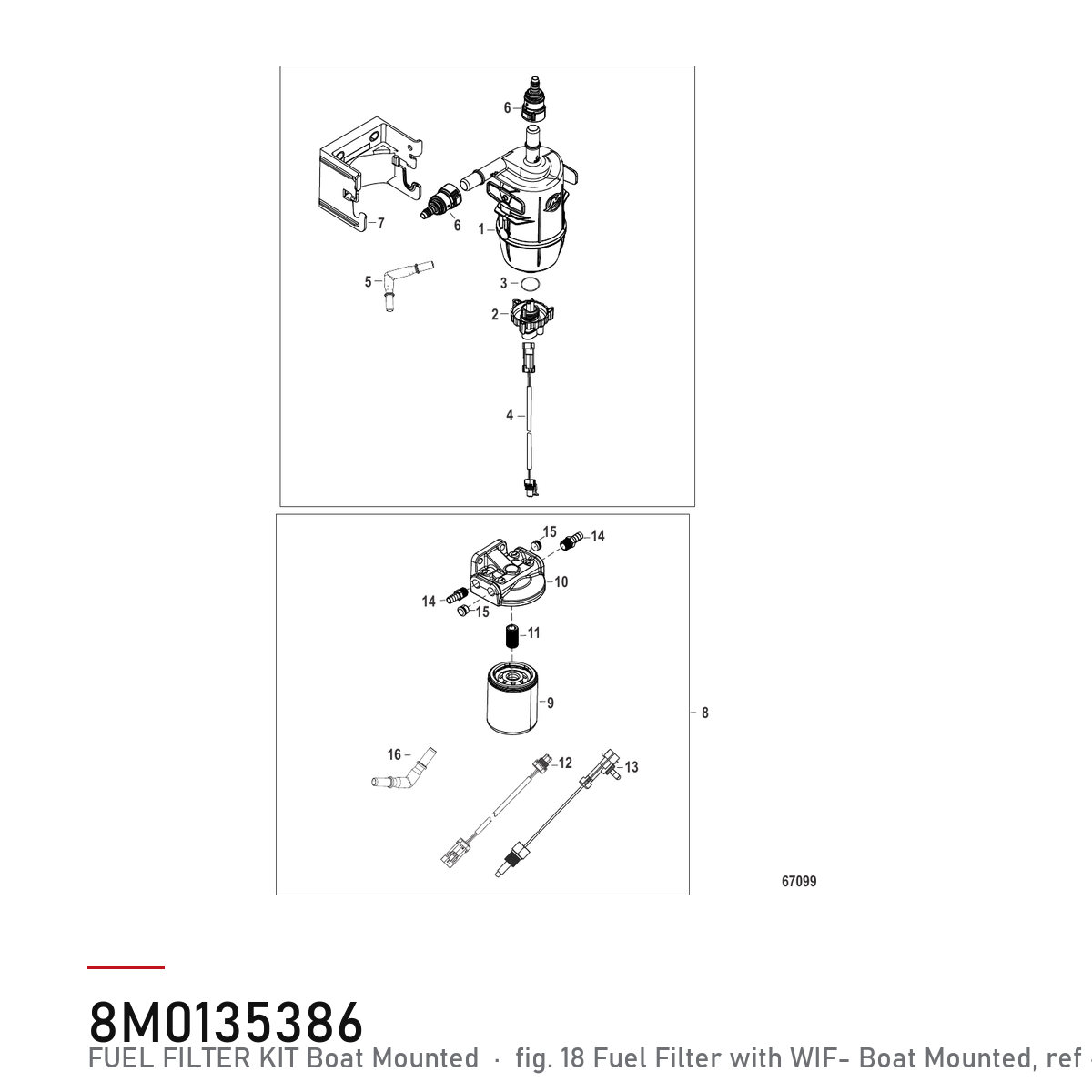 Quicksilver Drivstoffiltersett 8M0135386 – Mercury – tegning fra Mercurys delekatalog