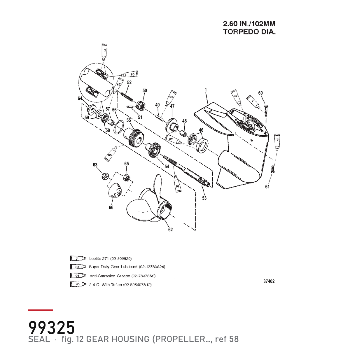 Quicksilver SEAL 26 99325 – hvor delen sitter, tegning fra Mercurys delekatalog