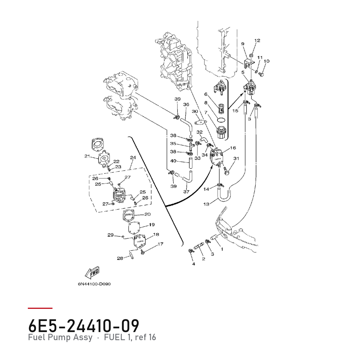 Yamaha FUEL PUMP ASSY 6E5244100900 – tegning