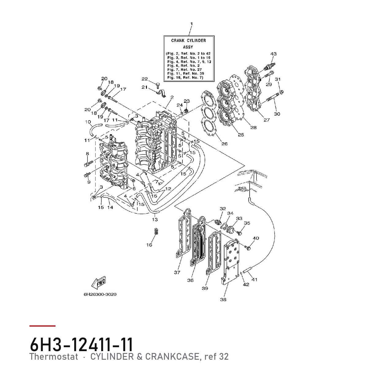 Yamaha termostat 6H3-12411-11 – 50 / 60 / 70HK – tegning