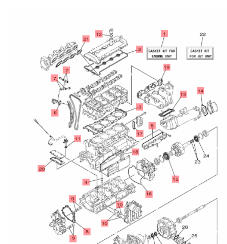 Yamaha WaveRunner toppakningssett 6BH-W0001-00 – OEM