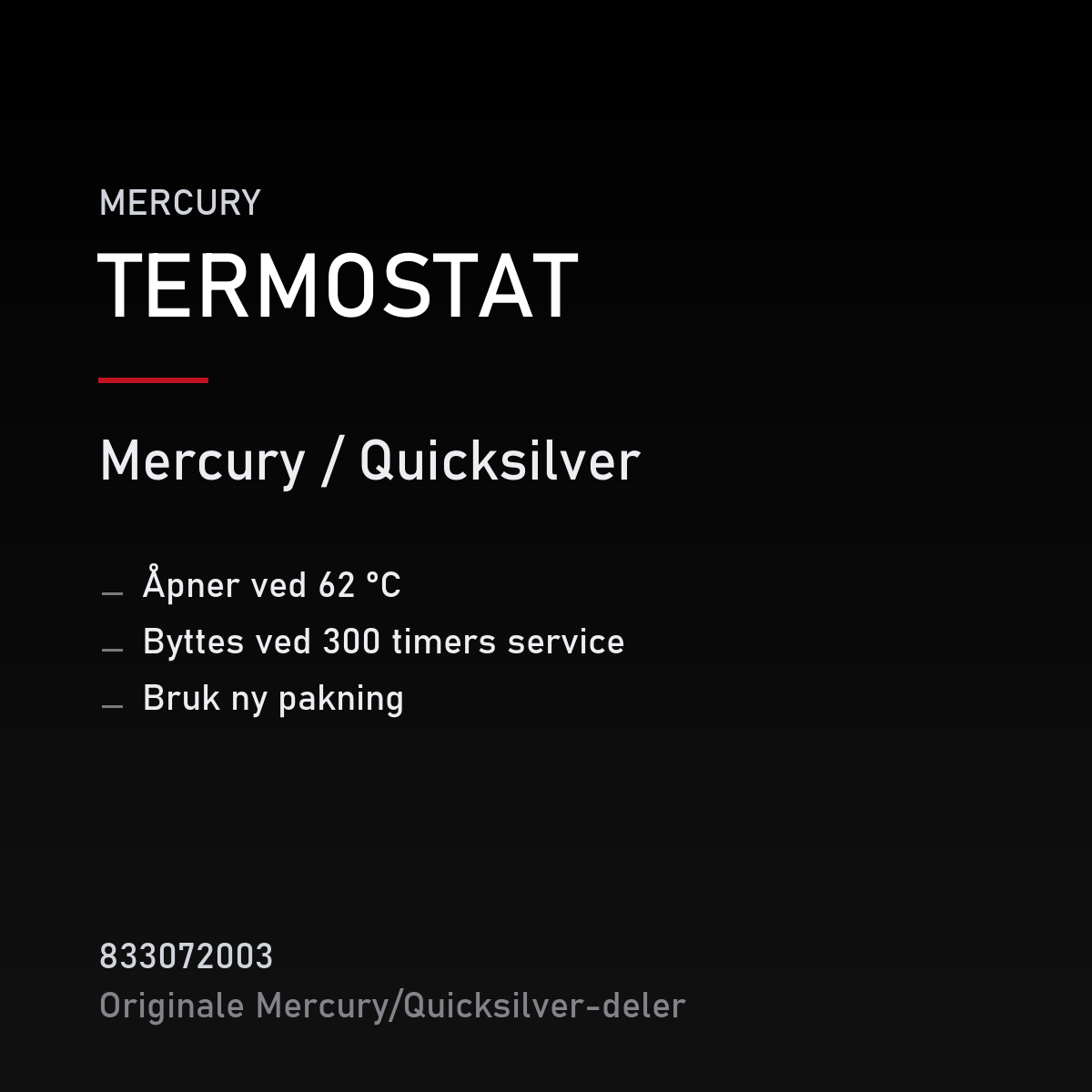 Quicksilver termostat 62 °C 833072003 – Mercury – produktkort