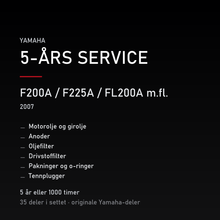 Yamaha F200A / F225A / FL200A m.fl. (2007) – 5-års service – innhold i settet