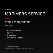 Yamaha F20D / F25D / FT25F (2009–2022) – 100 timers service – innhold i settet