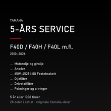 Yamaha F40D / F40H / F40L m.fl. (2010–2026) – 5-års service – innhold i settet