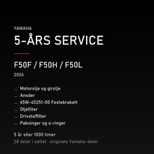 Yamaha F50F / F50H / F50L (2026) – 5-års service – innhold i settet