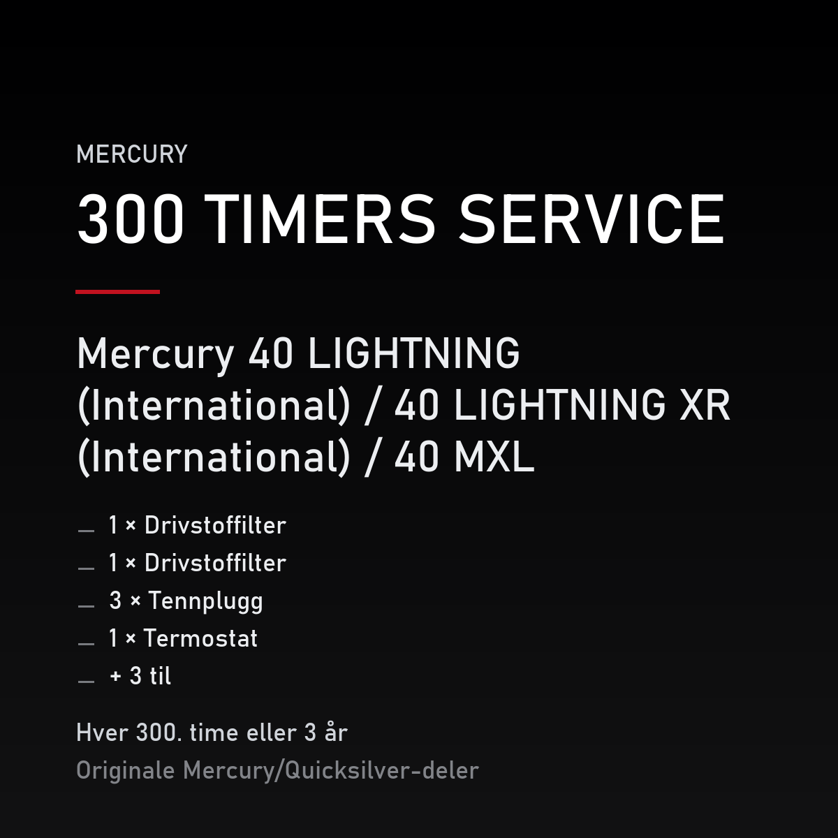 Mercury 2-takt servicekit 300 timer – 40 LIGHTNING (International) / 40 LIGHTNING XR (Inte – servicekit