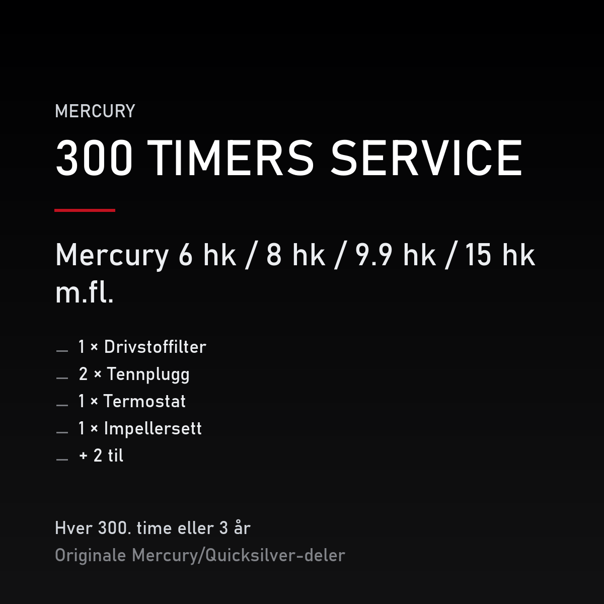 Mercury 2-takt servicekit 300 timer – 6 hk / 8 hk / 9.9 hk / 15 hk m.fl. – servicekit