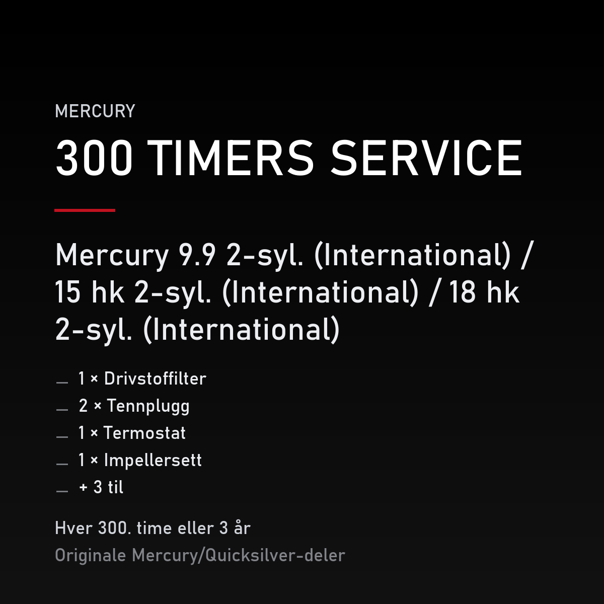 Mercury 2-takt servicekit 300 timer – 9.9 2-syl. (International) / 15 hk 2-syl. (Internati – servicekit
