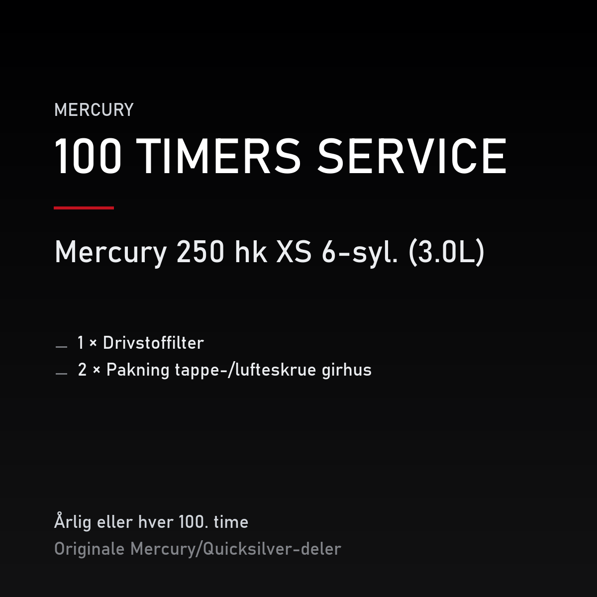 Mercury Optimax servicekit 100 timer – 250 hk XS 6-syl. (3.0L) – servicekit