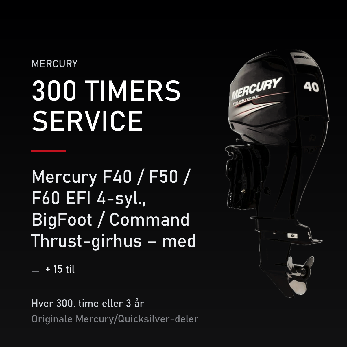 Mercury servicekit 300 timer 8M0090559 – F40 / F50 / F60 EFI 4-syl., BigFoot / Command Thr – servicekit
