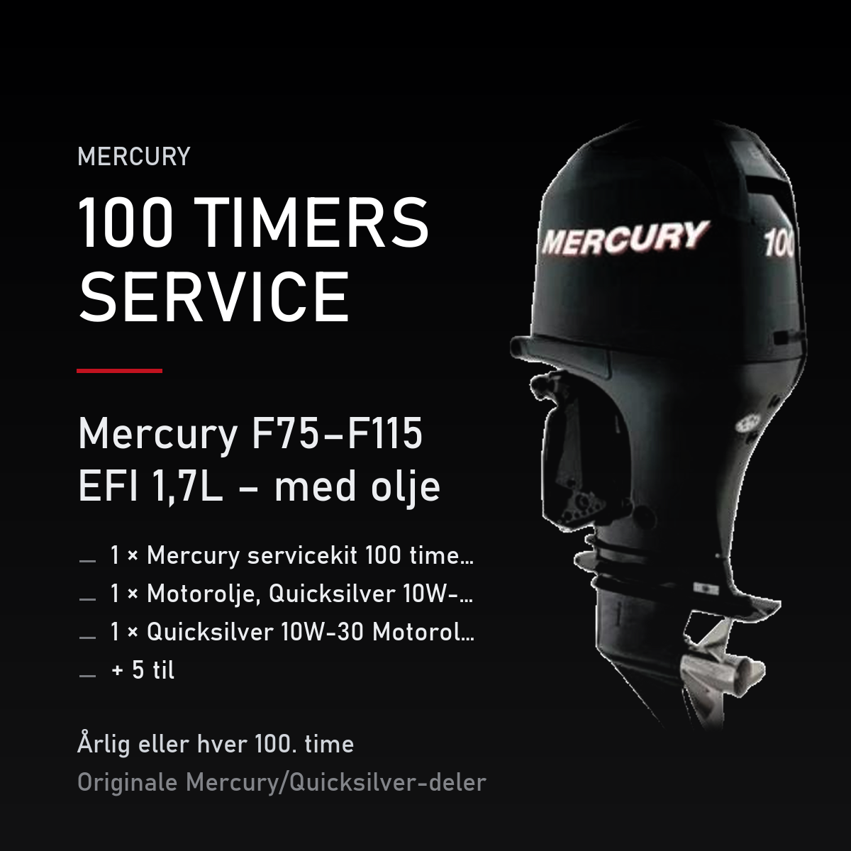 Mercury servicekit 100 timer 8M0097856 – F75–F115 EFI 1,7L – med olje – servicekit